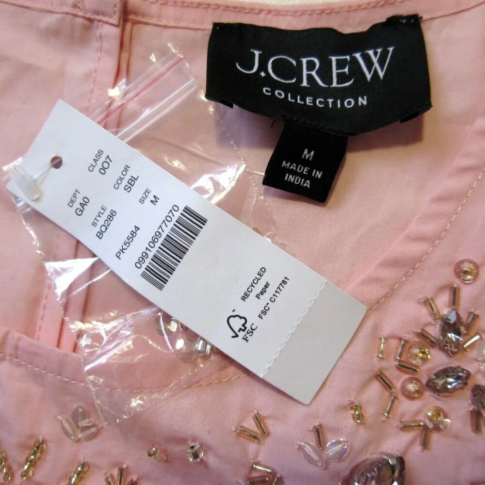 NWT J.Crew Collection Embellished Sleeveless Shell Top in Pink Cotton Poplin M